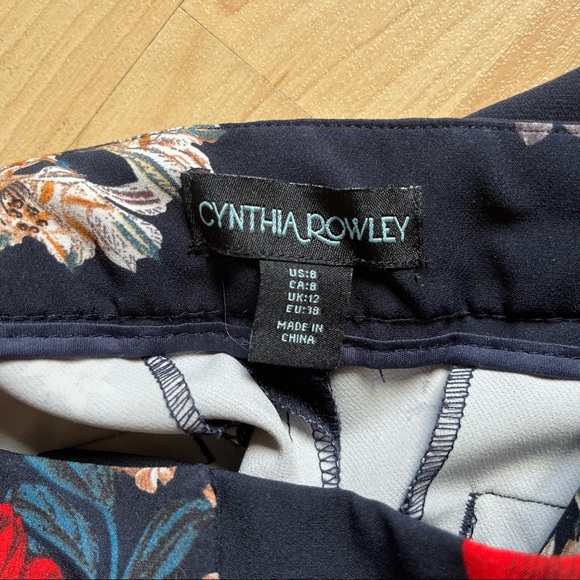 Cynthia Rowley Floral Ankle Length Slim Leg Colourful Pant Bottoms Trouser 8 - Picture 2 of 8